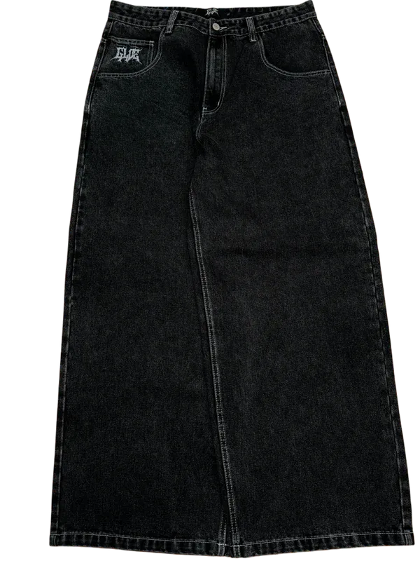 Black Wideleg  Bat Jeans-IYAMIUIO