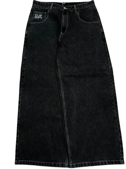 Black Wideleg  Bat Jeans-IYAMIUIO