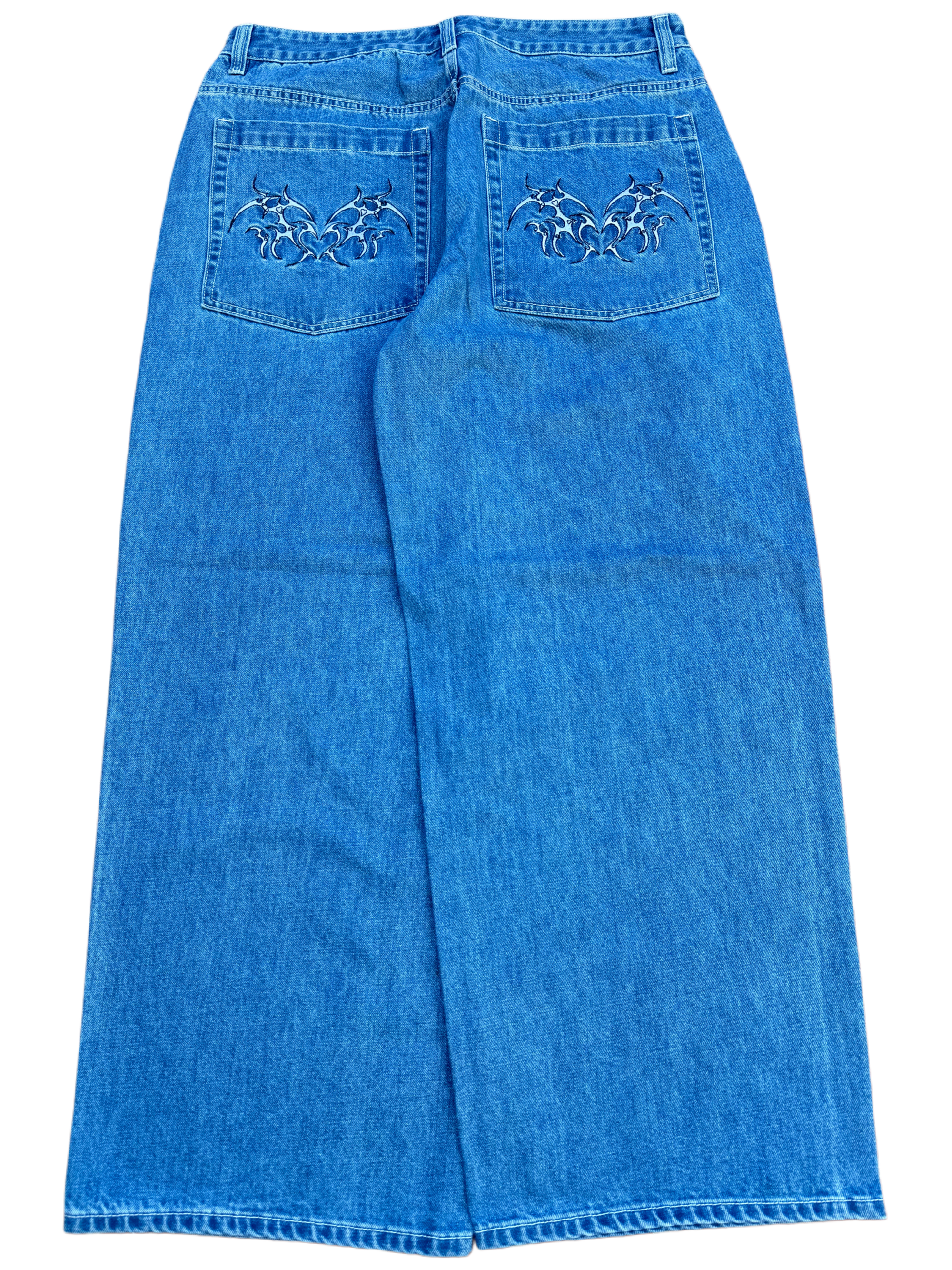 Blue Tribal Heart GLOE Baggy Jeans-IYAMIUIO