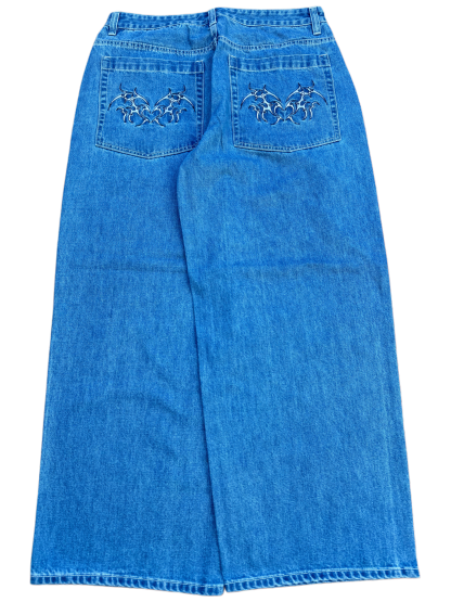 Blue Tribal Heart GLOE Baggy Jeans-IYAMIUIO