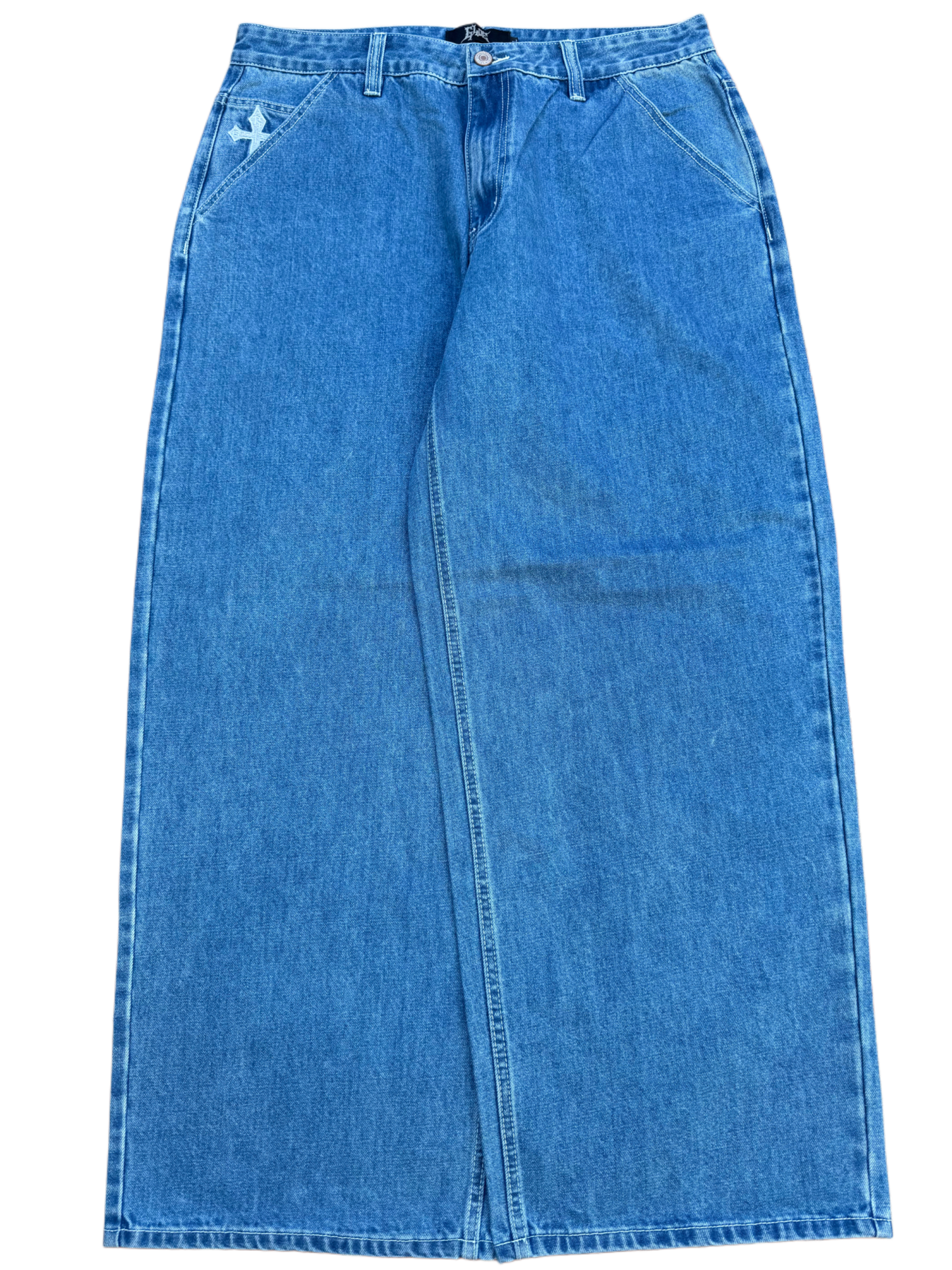Blue Tribal Heart GLOE Baggy Jeans-IYAMIUIO