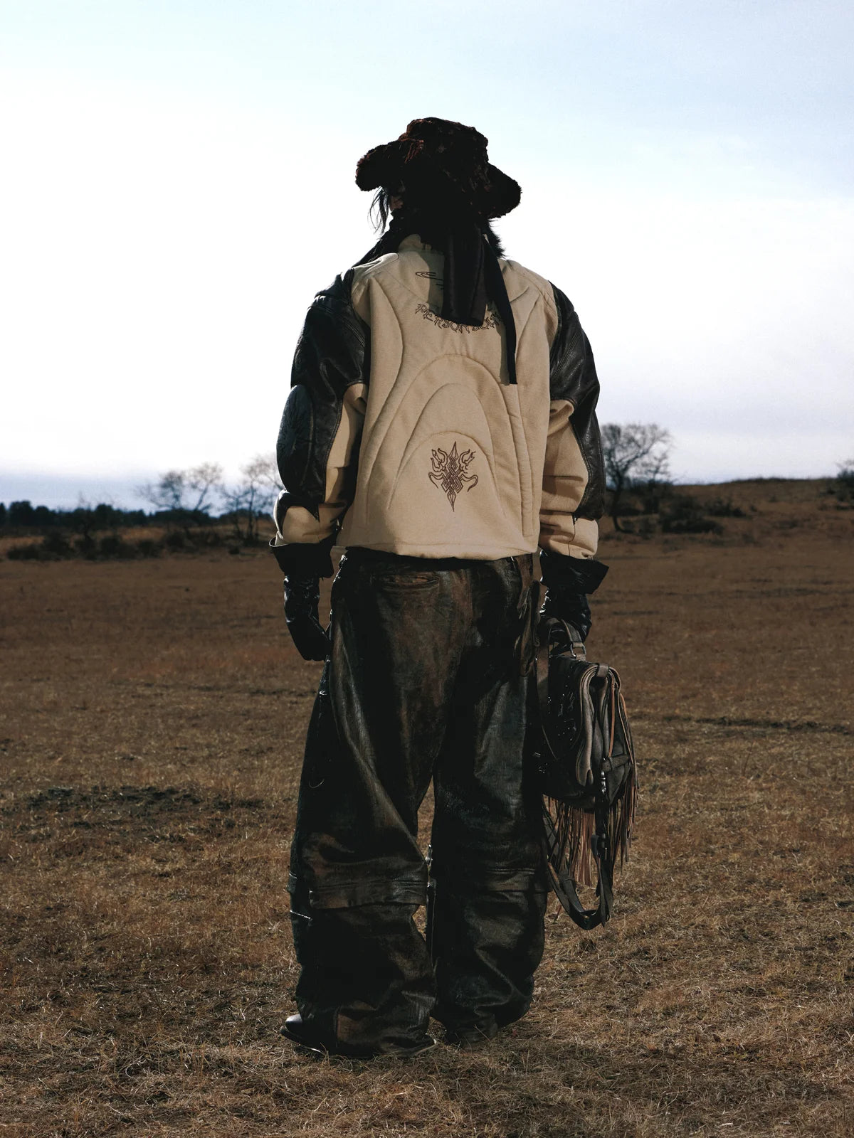 Personsoul Leather Patchwork Cotton Jacket-IYAMIUIO