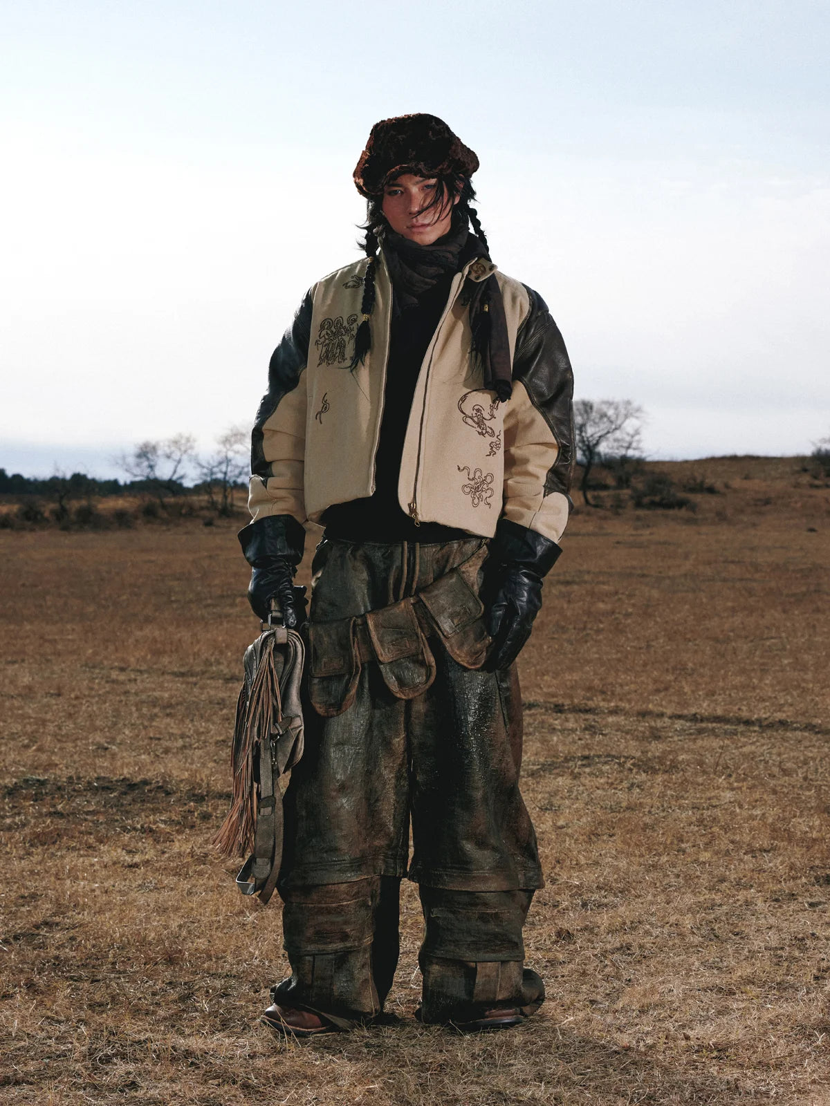 Personsoul Leather Patchwork Cotton Jacket-IYAMIUIO