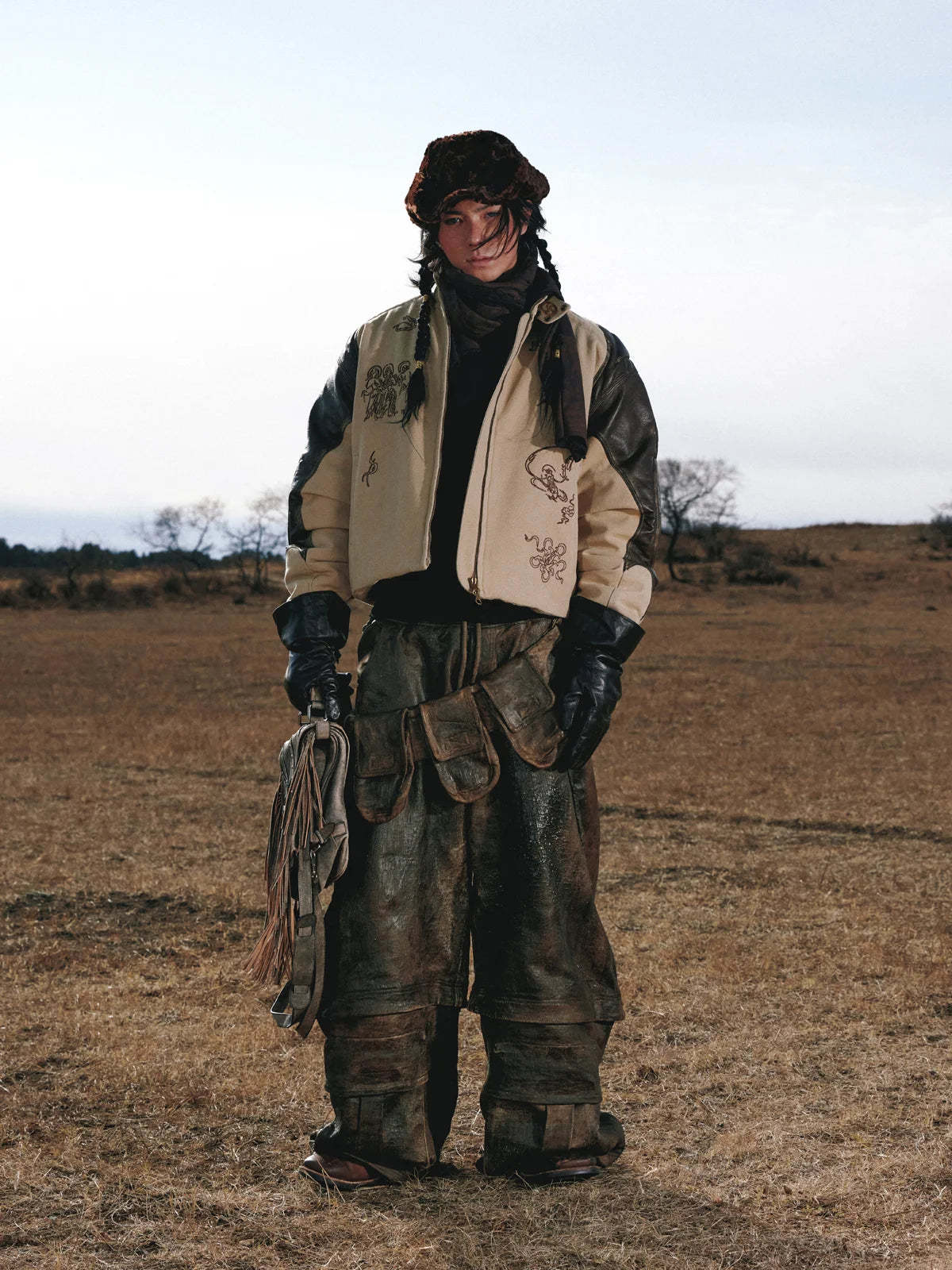 Personsoul Leather Patchwork Cotton Jacket-IYAMIUIO