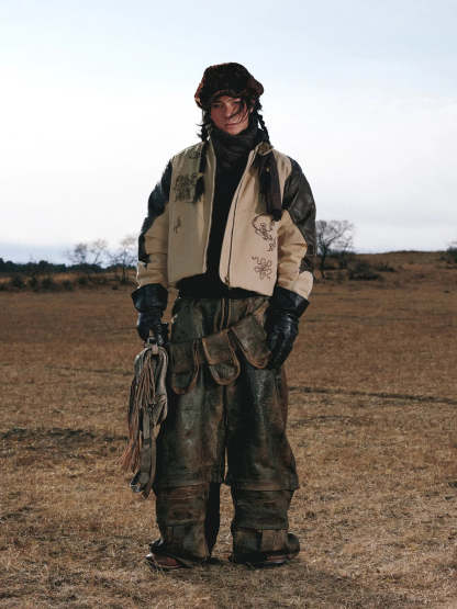 Personsoul Leather Patchwork Cotton Jacket-IYAMIUIO