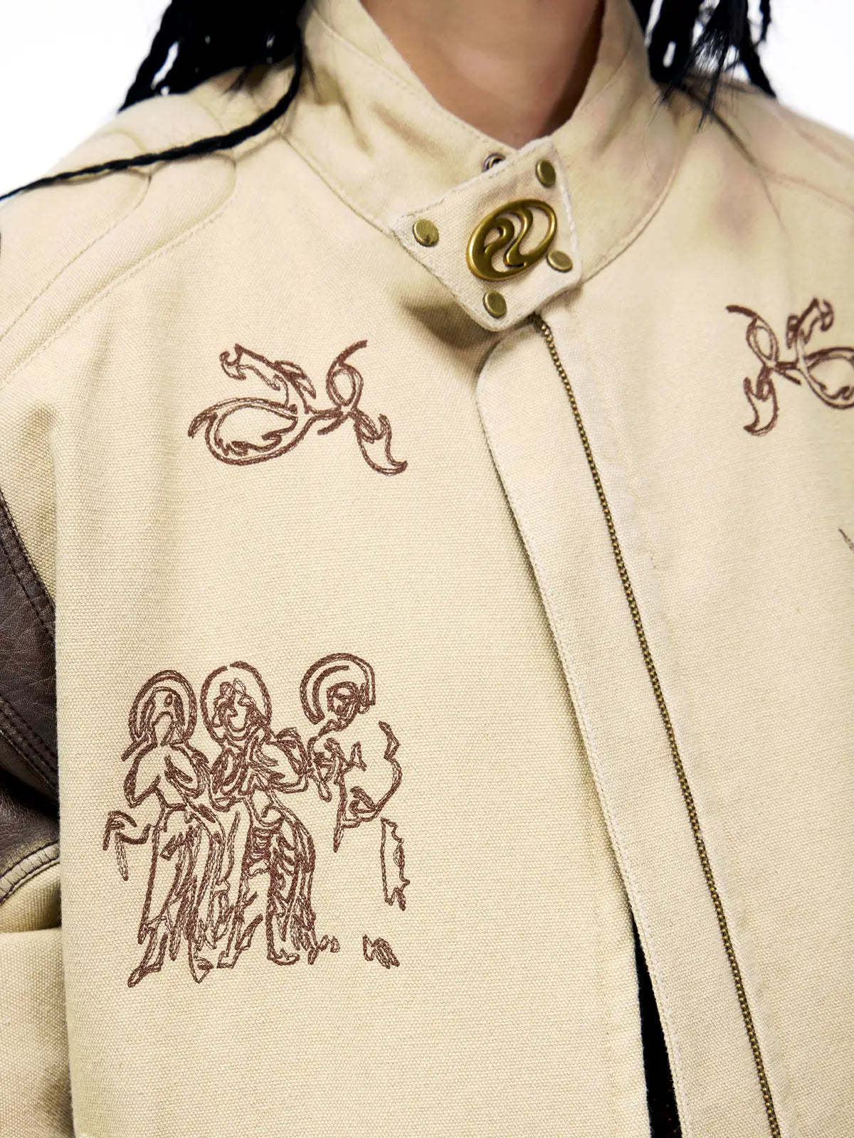 Personsoul Leather Patchwork Cotton Jacket-IYAMIUIO