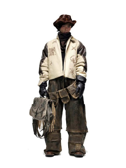 Personsoul Leather Patchwork Cotton Jacket-IYAMIUIO