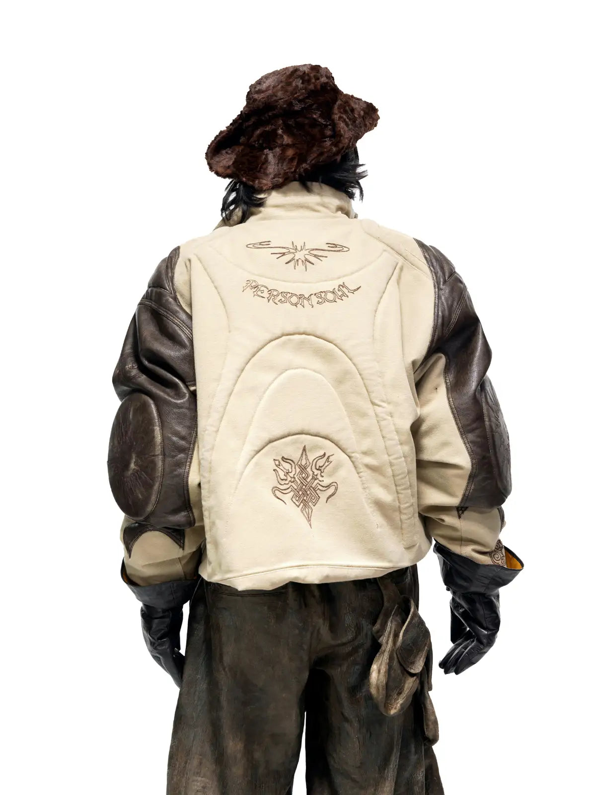 Personsoul Leather Patchwork Cotton Jacket-IYAMIUIO