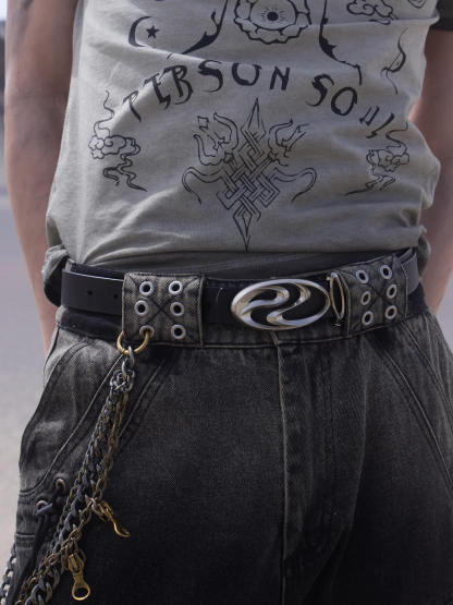 Personsoul Logo Silver-Plated Leather Belt-IYAMIUIO