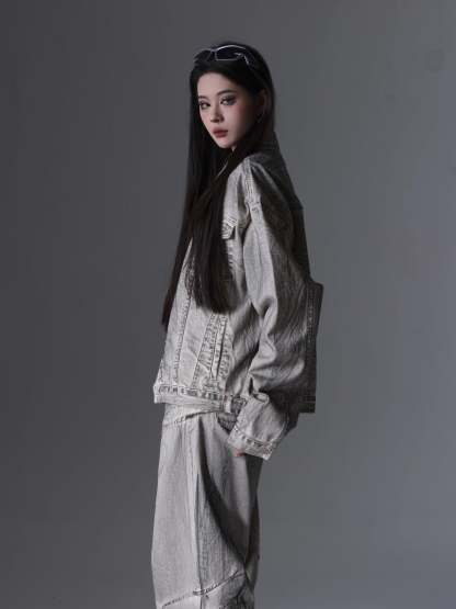 【24s April.】Distressed Washed Dirty Dyed Denim Jacket-IYAMIUIO