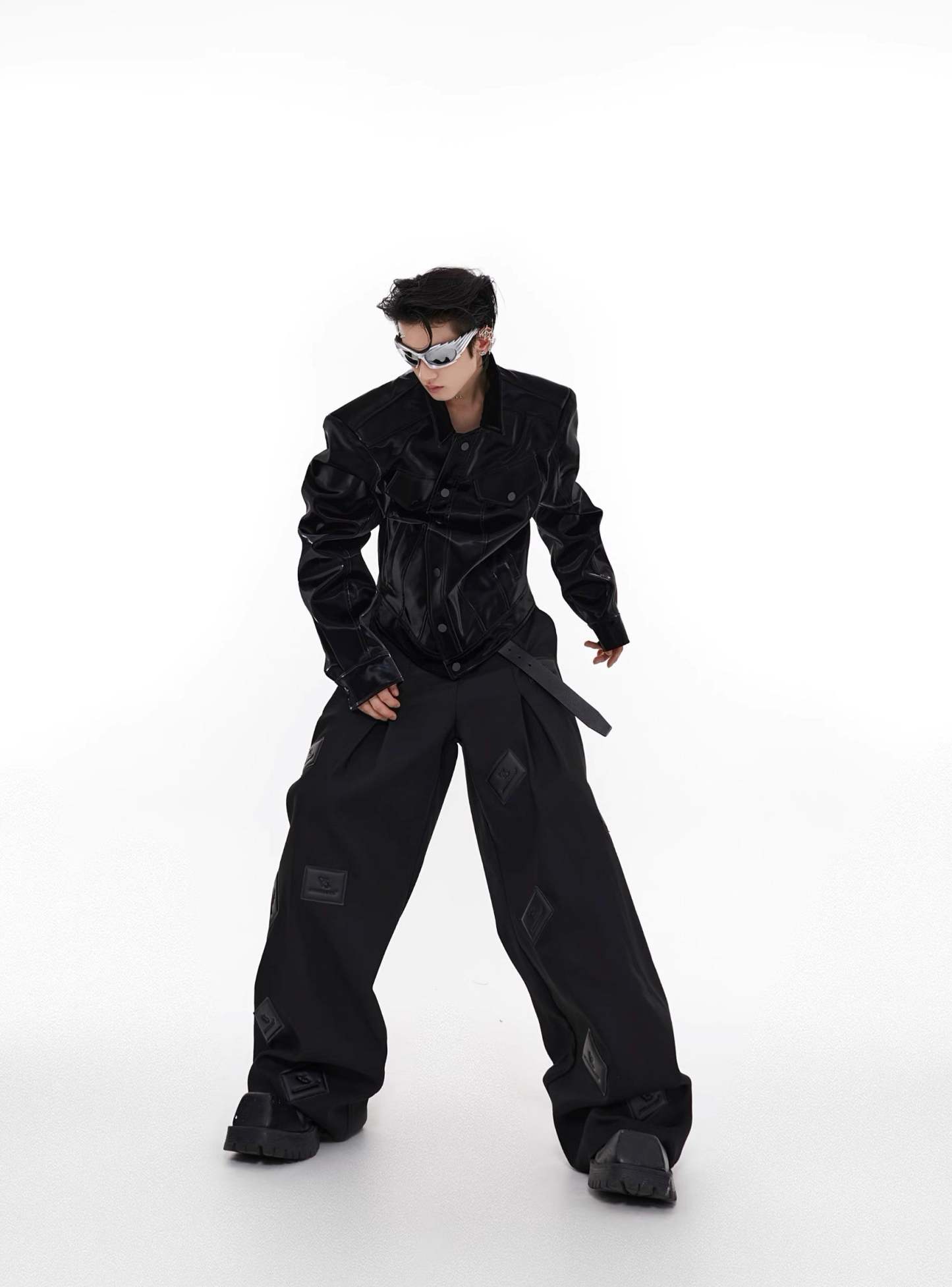 【23s August. 】Liquid Shoulder Pad PU Jacket-IYAMIUIO