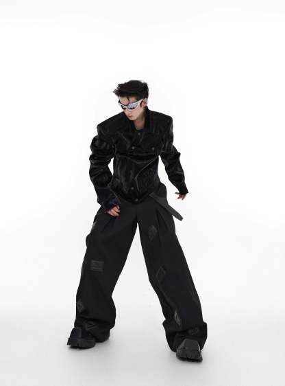 【23s August. 】Liquid Shoulder Pad PU Jacket-IYAMIUIO