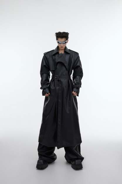 【23s October.】Deconstructed Silhouette PU Leather Coat-IYAMIUIO