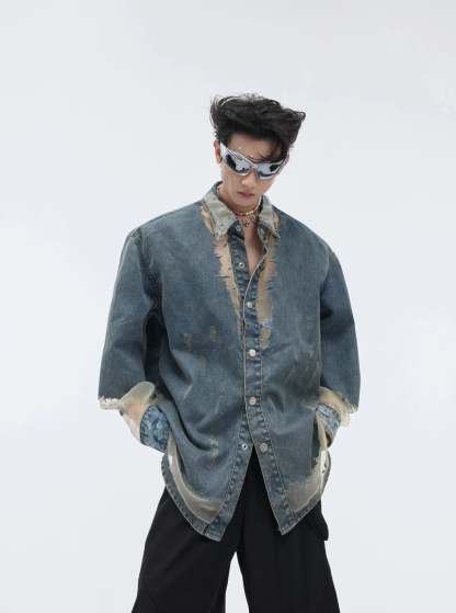 【24s April.】Mesh Hollow Design Denim Shirt-IYAMIUIO