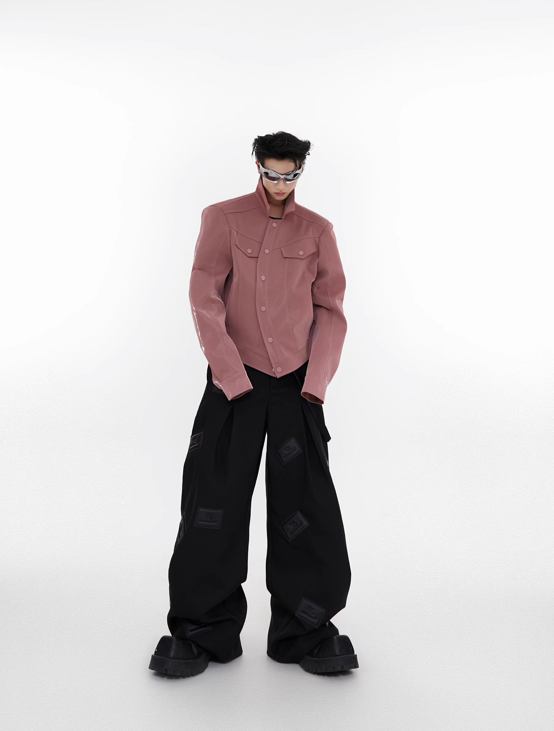 【23s August. 】Liquid Shoulder Pad PU Jacket-IYAMIUIO