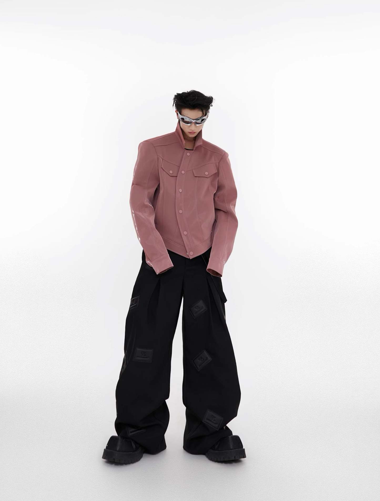 【23s August. 】Liquid Shoulder Pad PU Jacket-IYAMIUIO