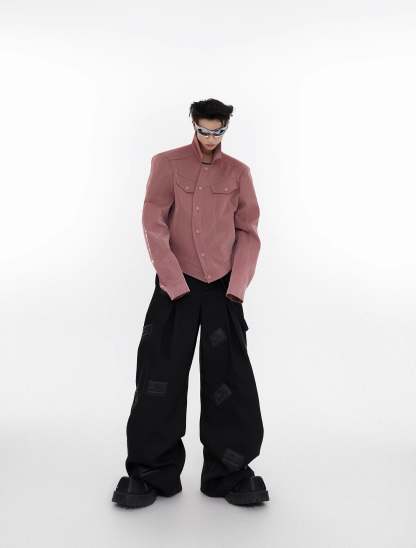 【23s August. 】Liquid Shoulder Pad PU Jacket-IYAMIUIO