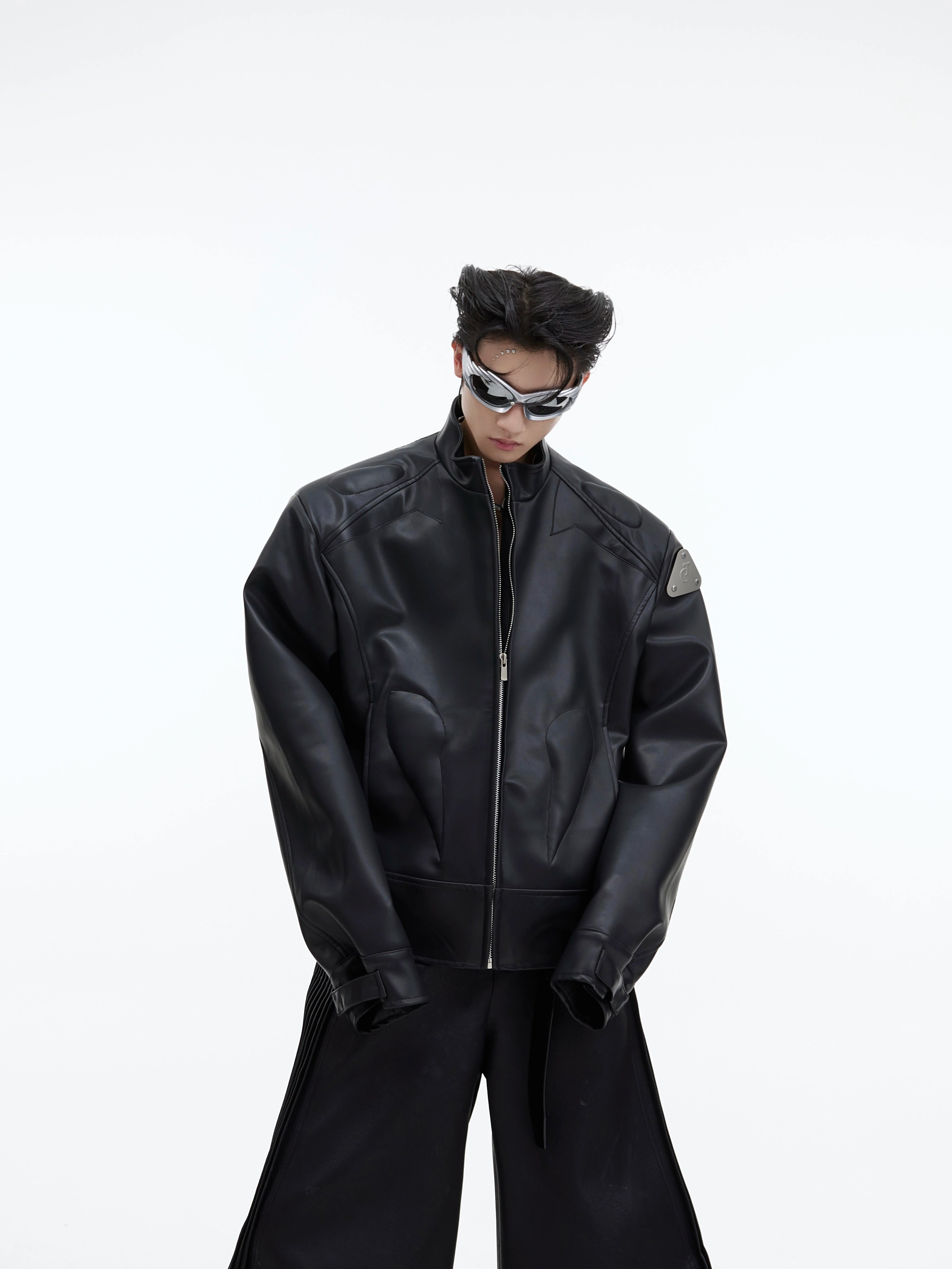 【23s September.】Metallic Logo 3D Deconstructed Leather Jacket-IYAMIUIO