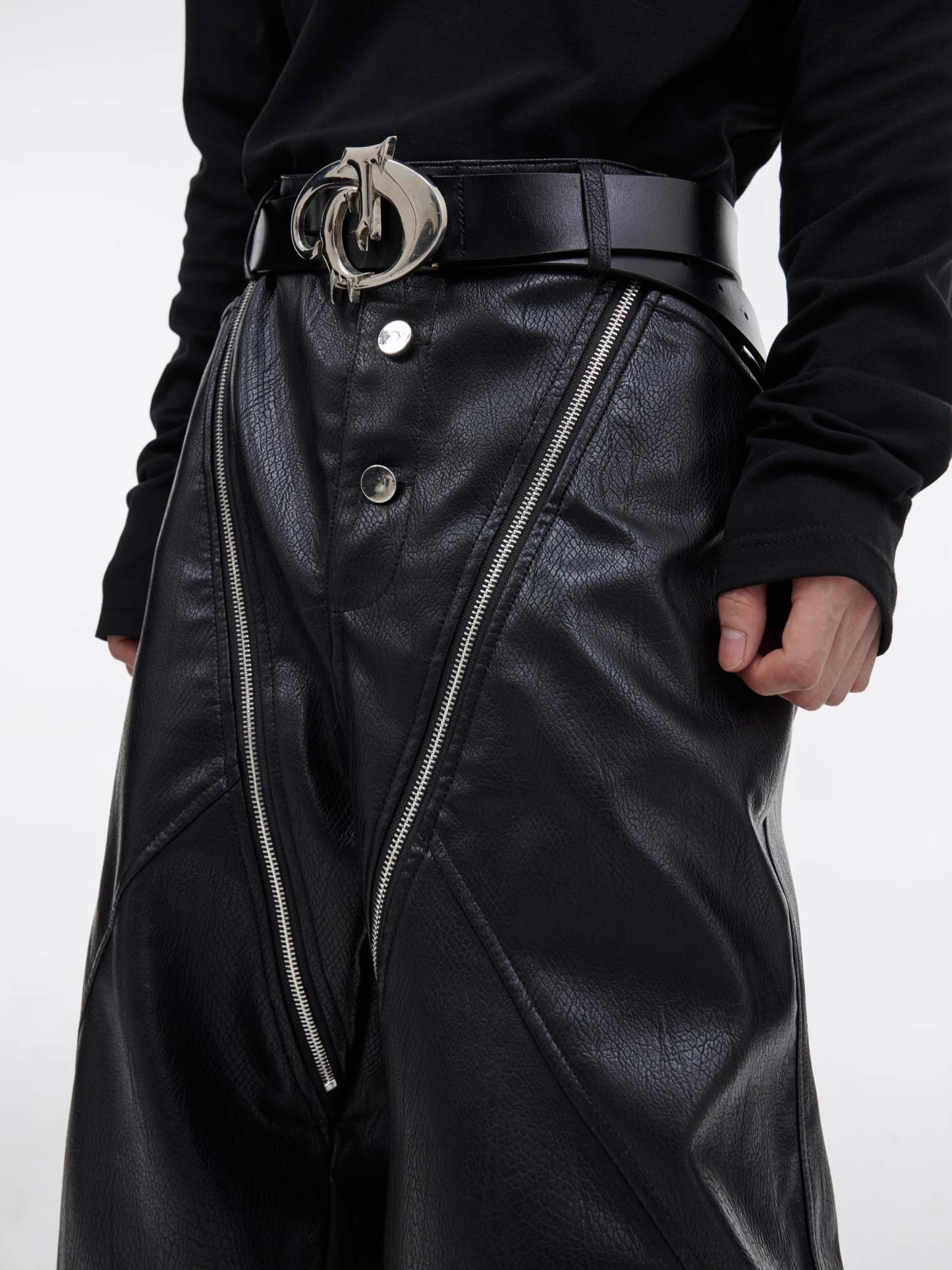 【23s October.】Snake Print Zipper Design Pu Leather Pants-IYAMIUIO