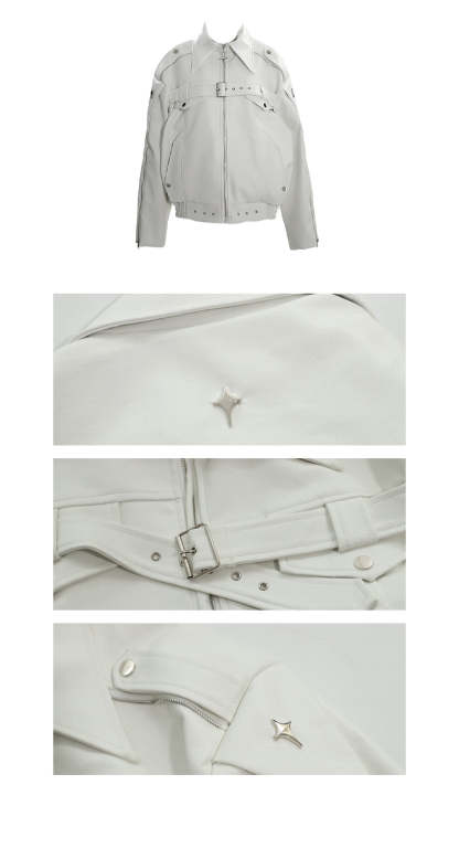【23s August.】Minimalist Metallic Leather Jacket-IYAMIUIO