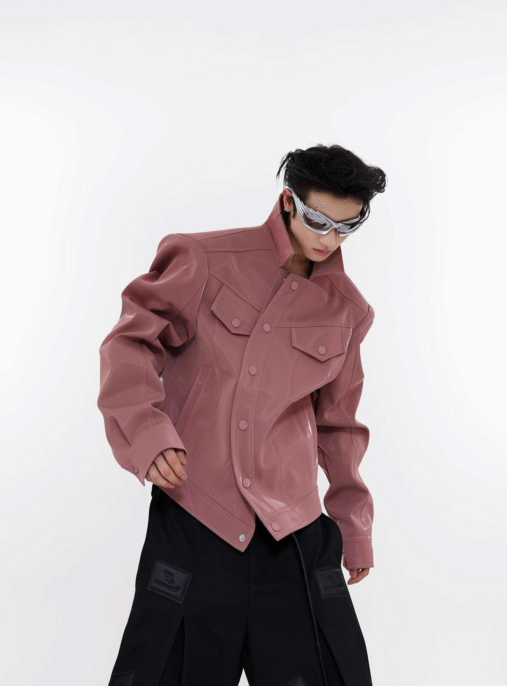 【23s August. 】Liquid Shoulder Pad PU Jacket-IYAMIUIO