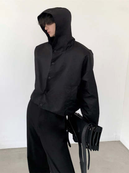 【23s August.】Nylon Button Hoodie-IYAMIUIO