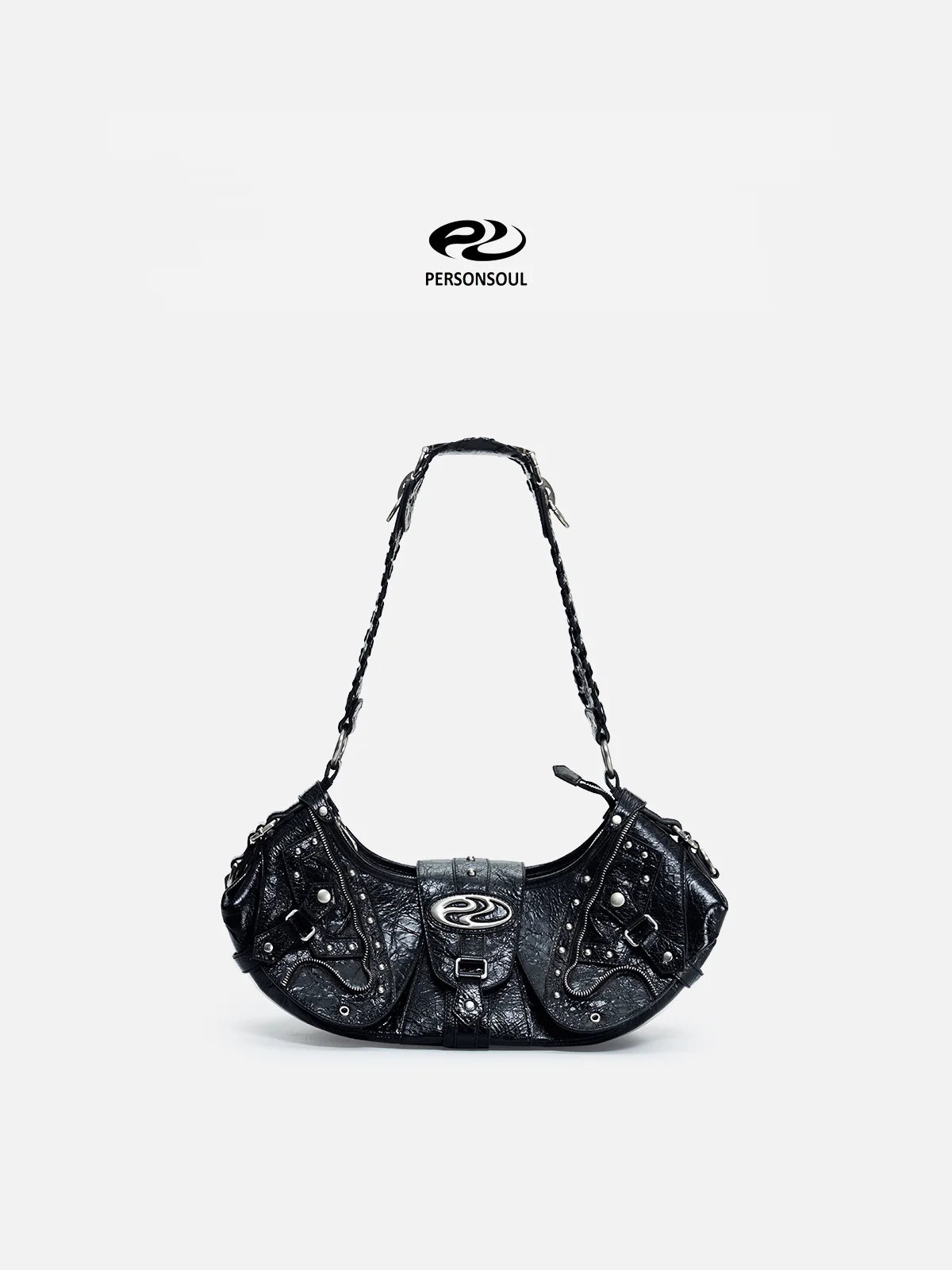 Personsoul Techwear Metal Leather Shoulder Bag-IYAMIUIO