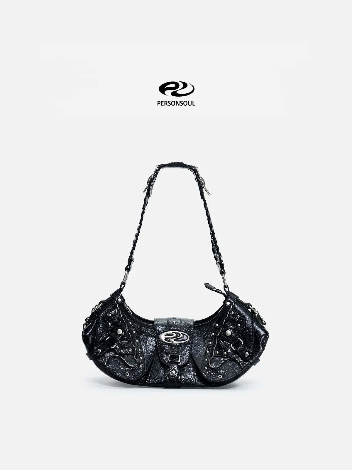 Personsoul Techwear Metal Leather Shoulder Bag-IYAMIUIO