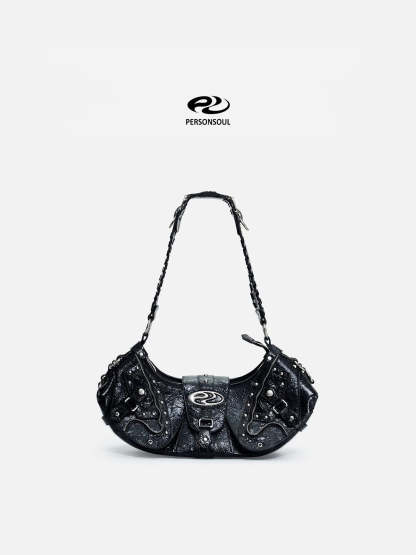 Personsoul Techwear Metal Leather Shoulder Bag-IYAMIUIO