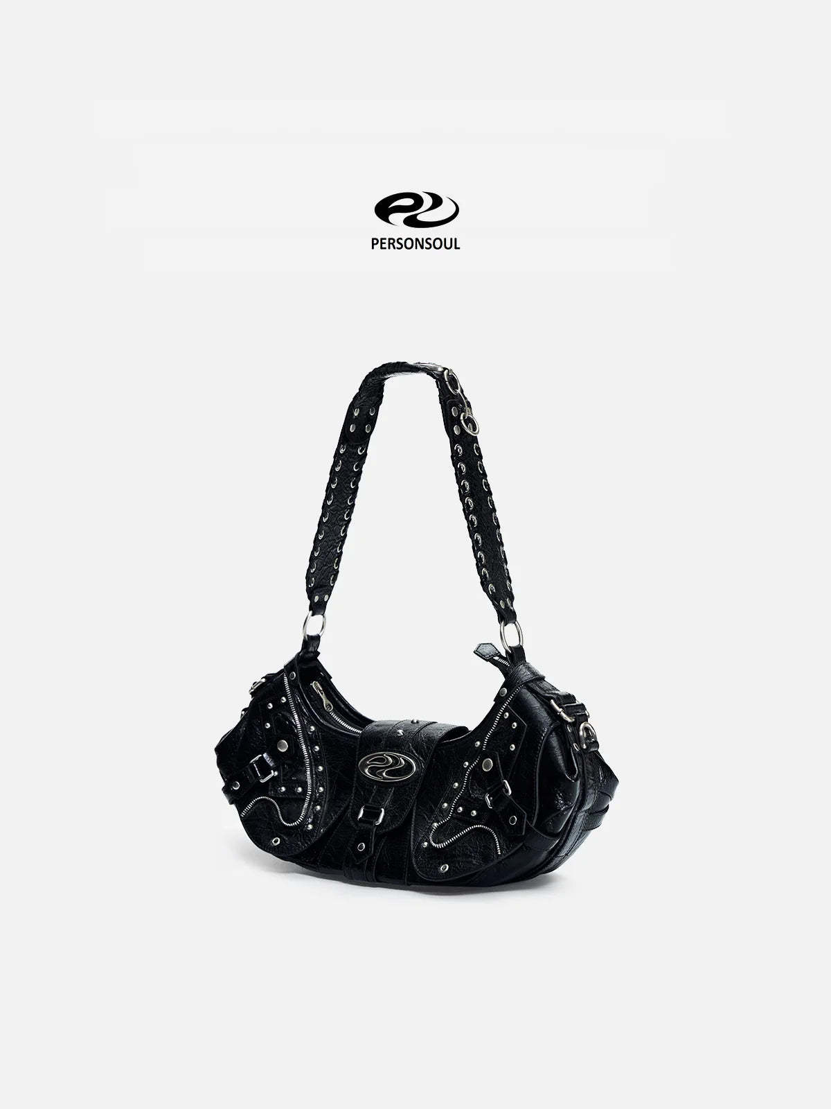 Personsoul Techwear Metal Leather Shoulder Bag-IYAMIUIO