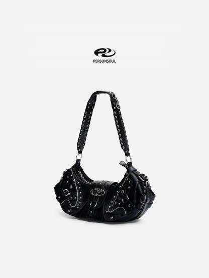 Personsoul Techwear Metal Leather Shoulder Bag-IYAMIUIO