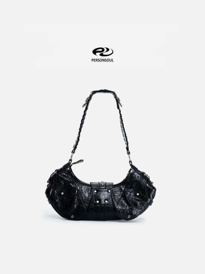 Personsoul Techwear Metal Leather Shoulder Bag-IYAMIUIO