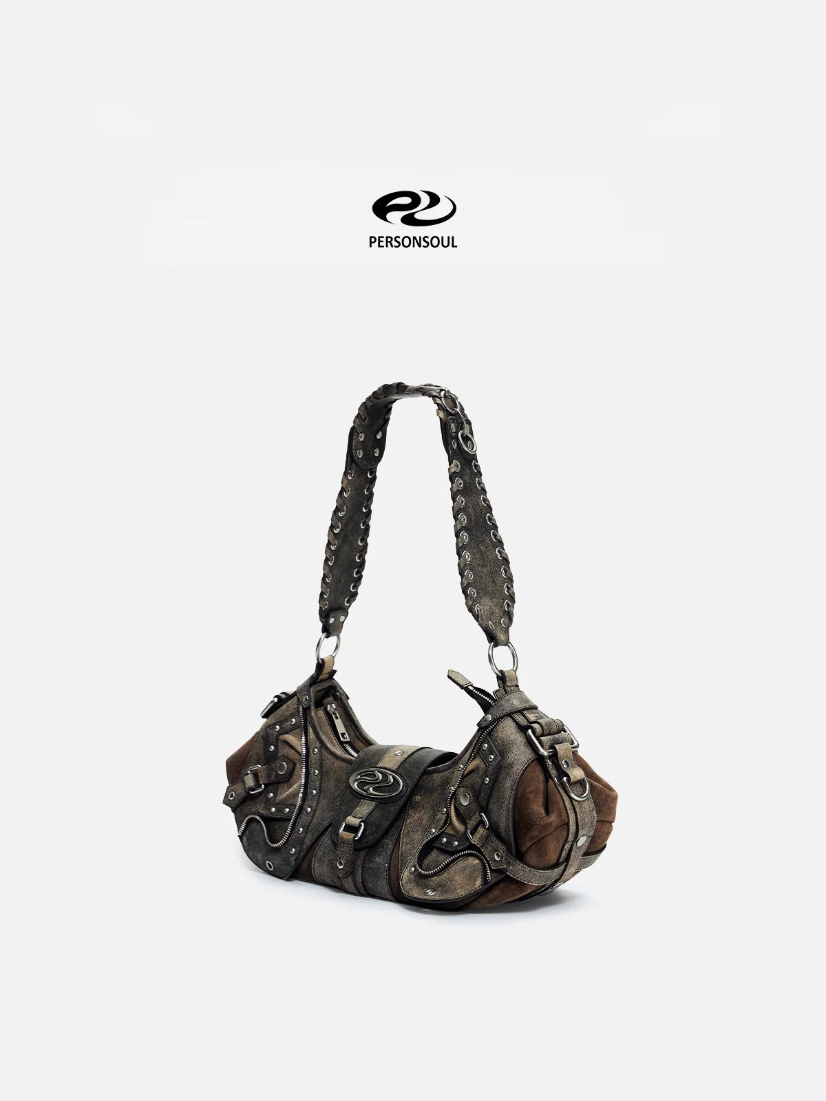 Personsoul Techwear Metal Leather Shoulder Bag-IYAMIUIO