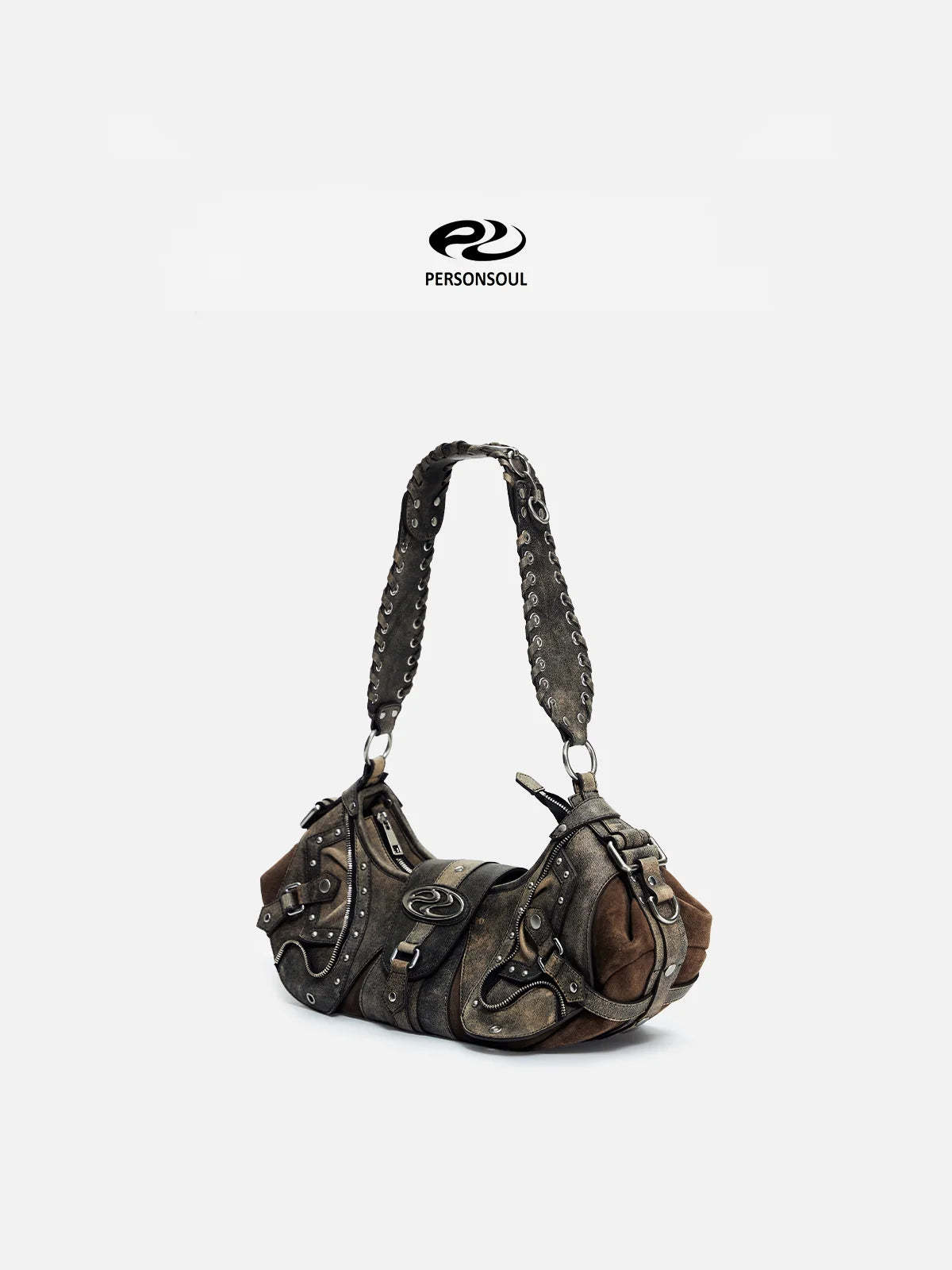 Personsoul Techwear Metal Leather Shoulder Bag-IYAMIUIO
