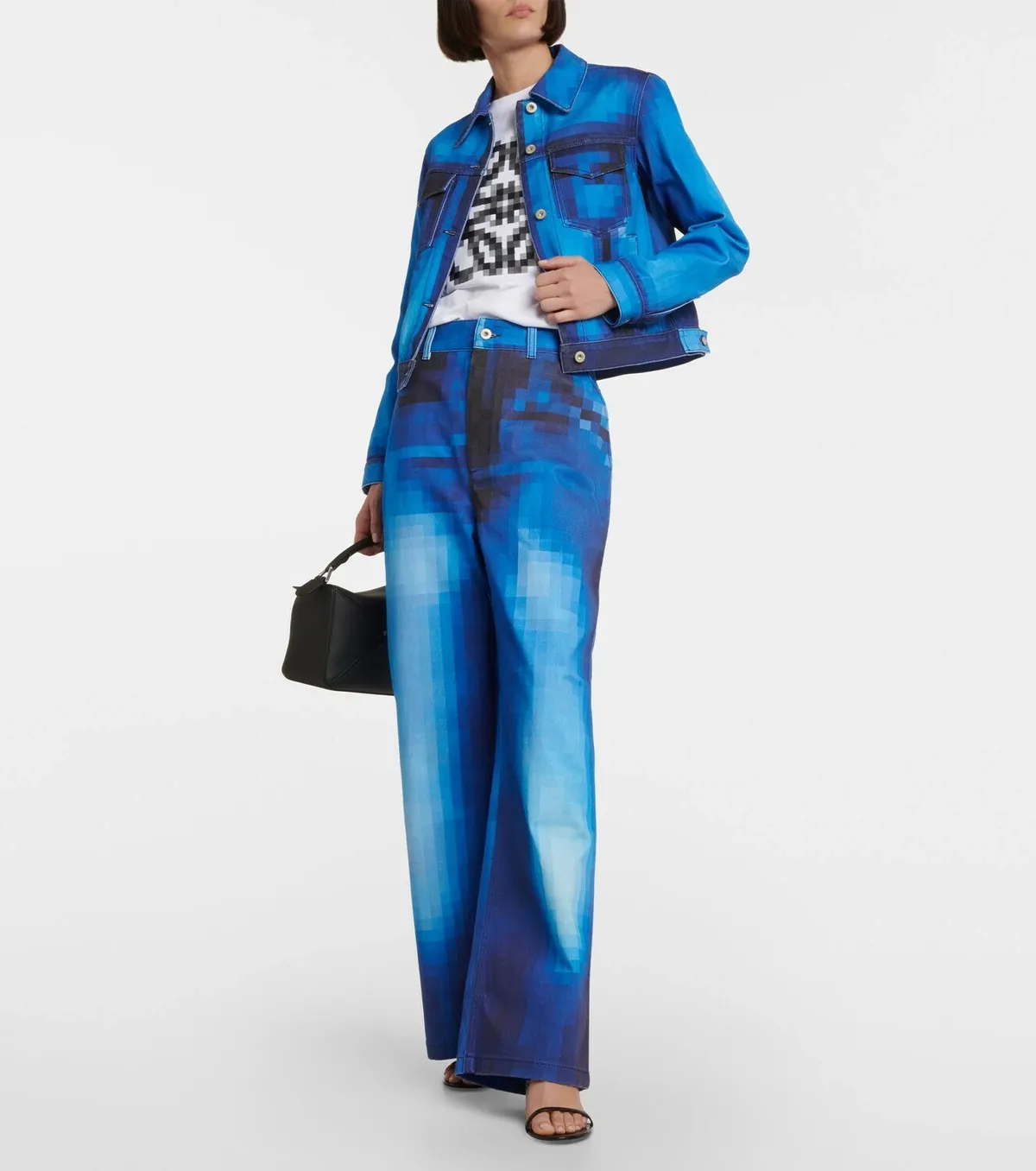 Pixelated high-rise straight jeans