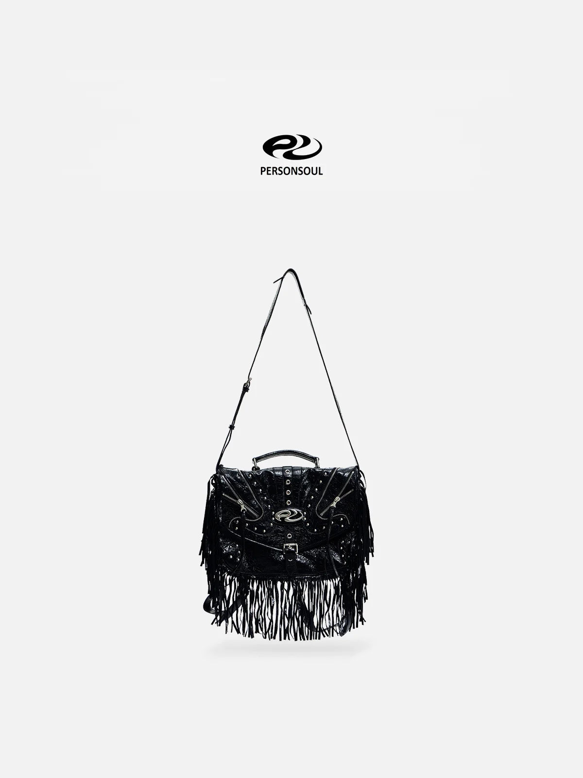 Personsoul Heavy-Duty Fringe Leather Messenger-IYAMIUIO