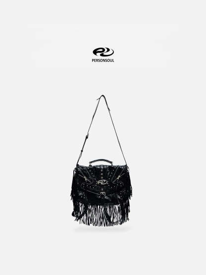 Personsoul Heavy-Duty Fringe Leather Messenger-IYAMIUIO