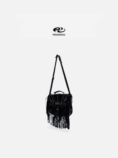 Personsoul Heavy-Duty Fringe Leather Messenger-IYAMIUIO