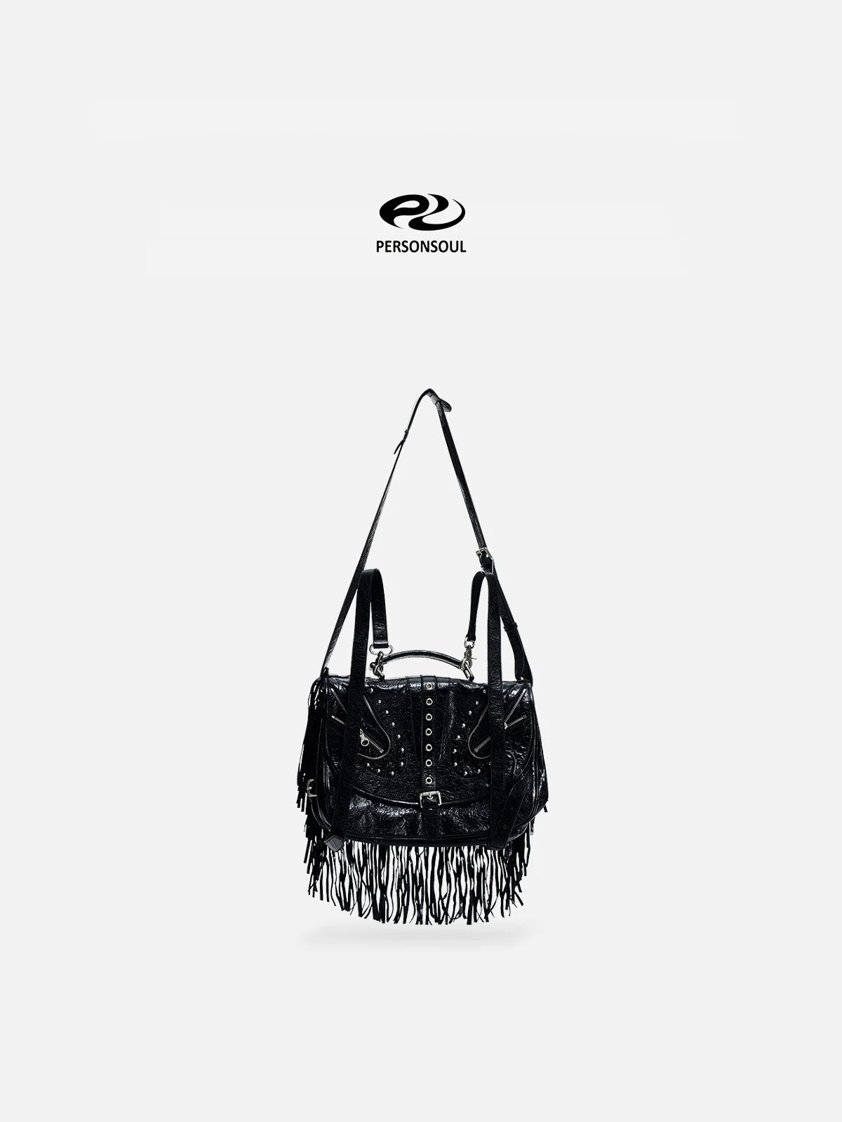 Personsoul Heavy-Duty Fringe Leather Messenger-IYAMIUIO