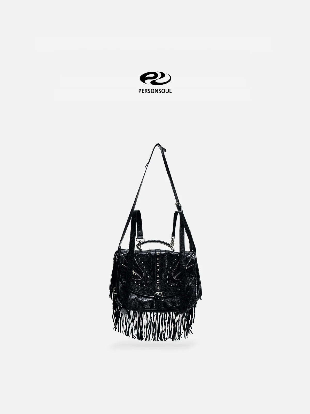 Personsoul Heavy-Duty Fringe Leather Messenger-IYAMIUIO