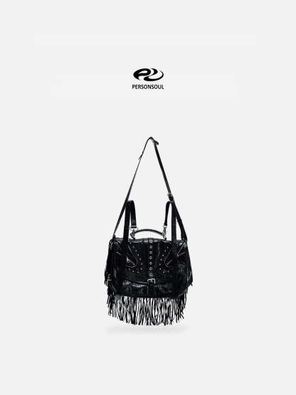 Personsoul Heavy-Duty Fringe Leather Messenger-IYAMIUIO