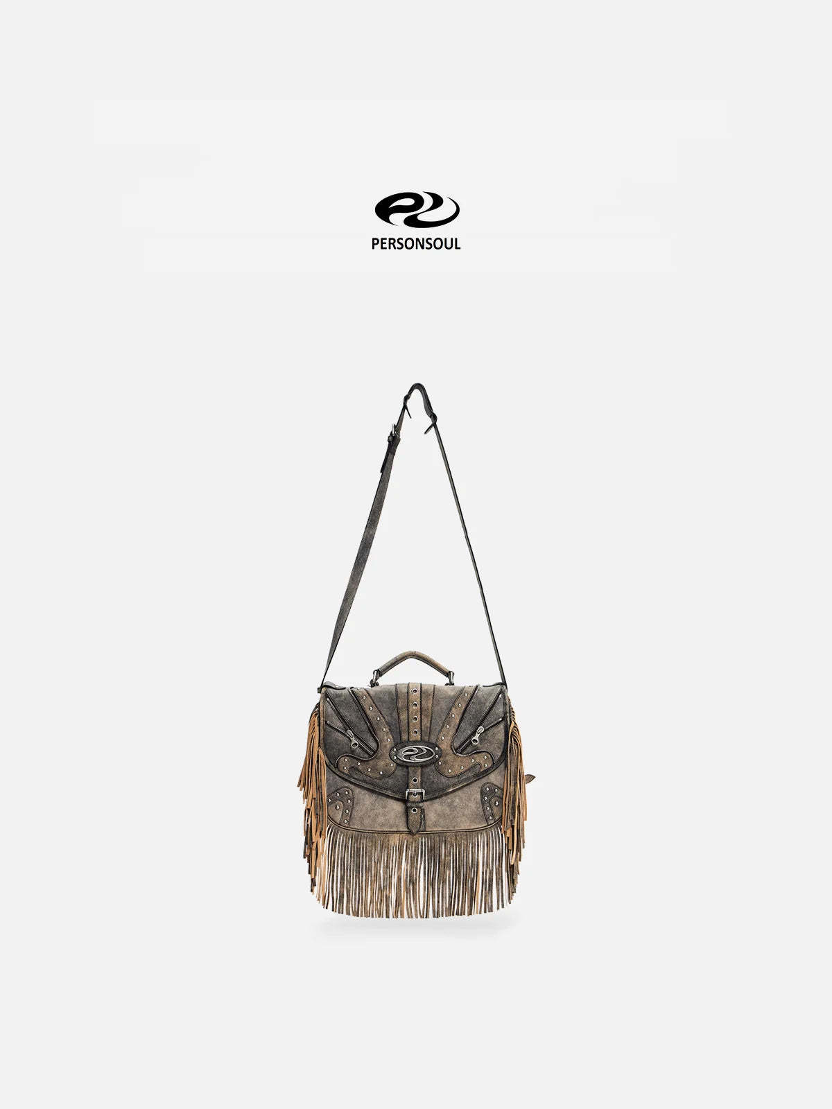 Personsoul Heavy-Duty Fringe Leather Messenger-IYAMIUIO