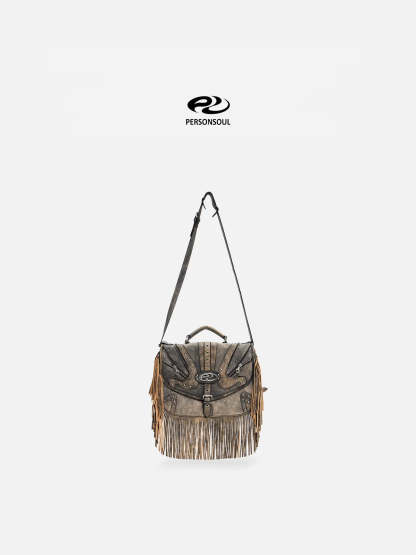 Personsoul Heavy-Duty Fringe Leather Messenger-IYAMIUIO