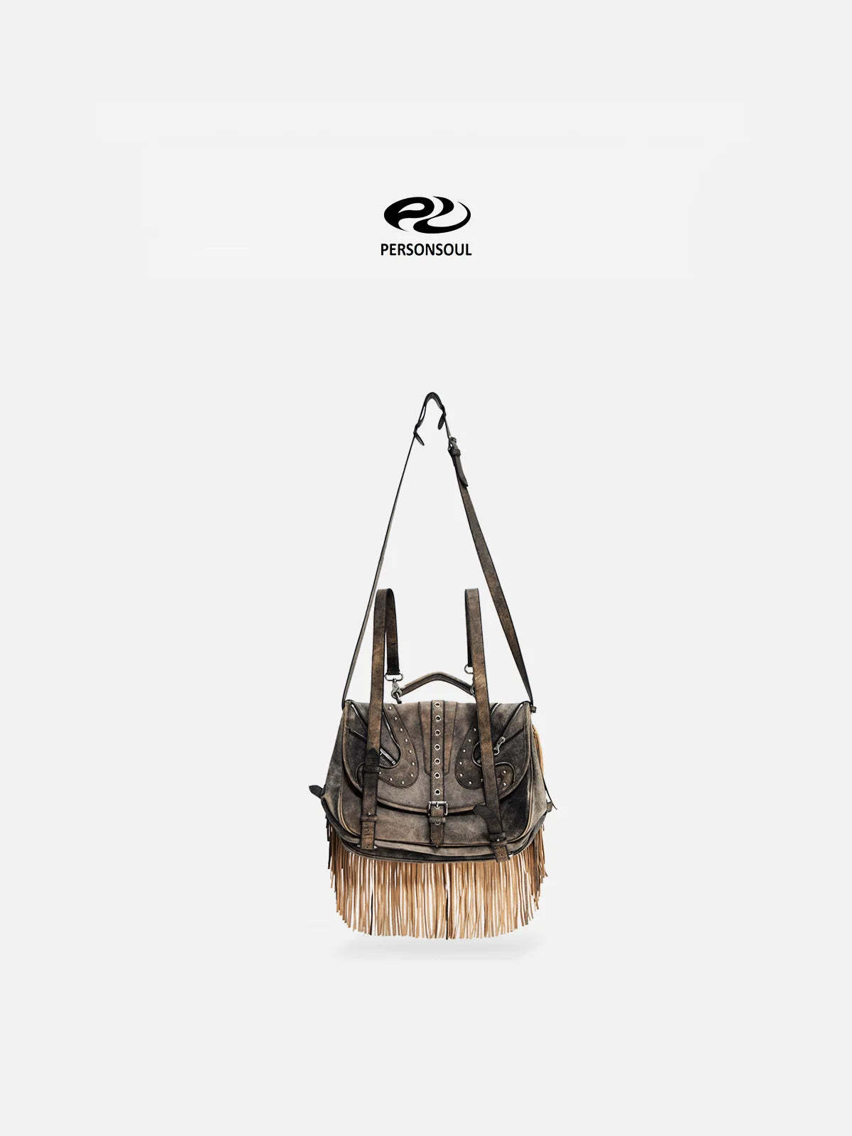 Personsoul Heavy-Duty Fringe Leather Messenger-IYAMIUIO