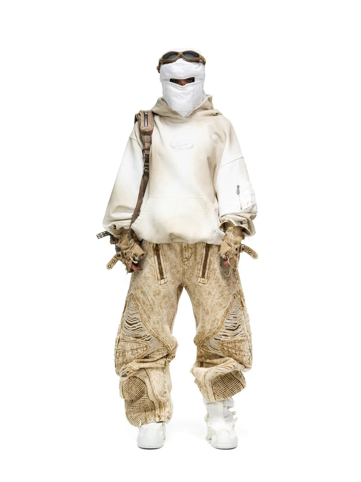 Distroyed Apricot Baggy Jeans-IYAMIUIO