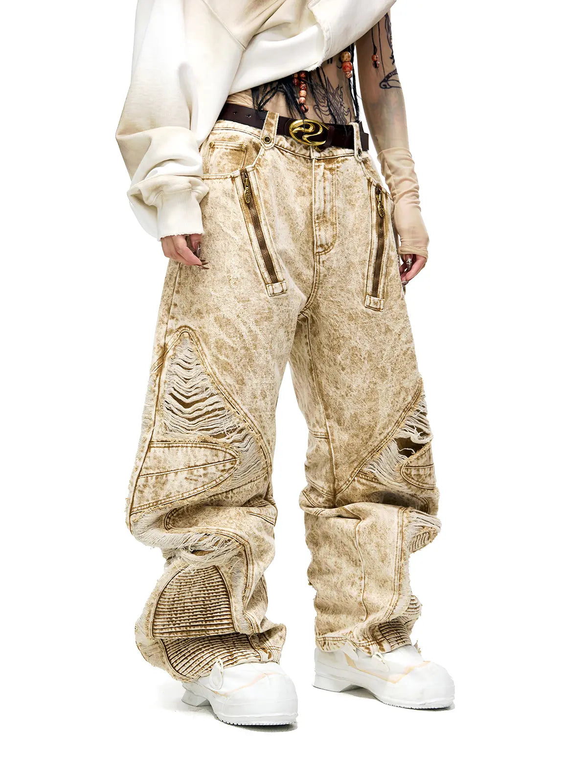 Distroyed Apricot Baggy Jeans