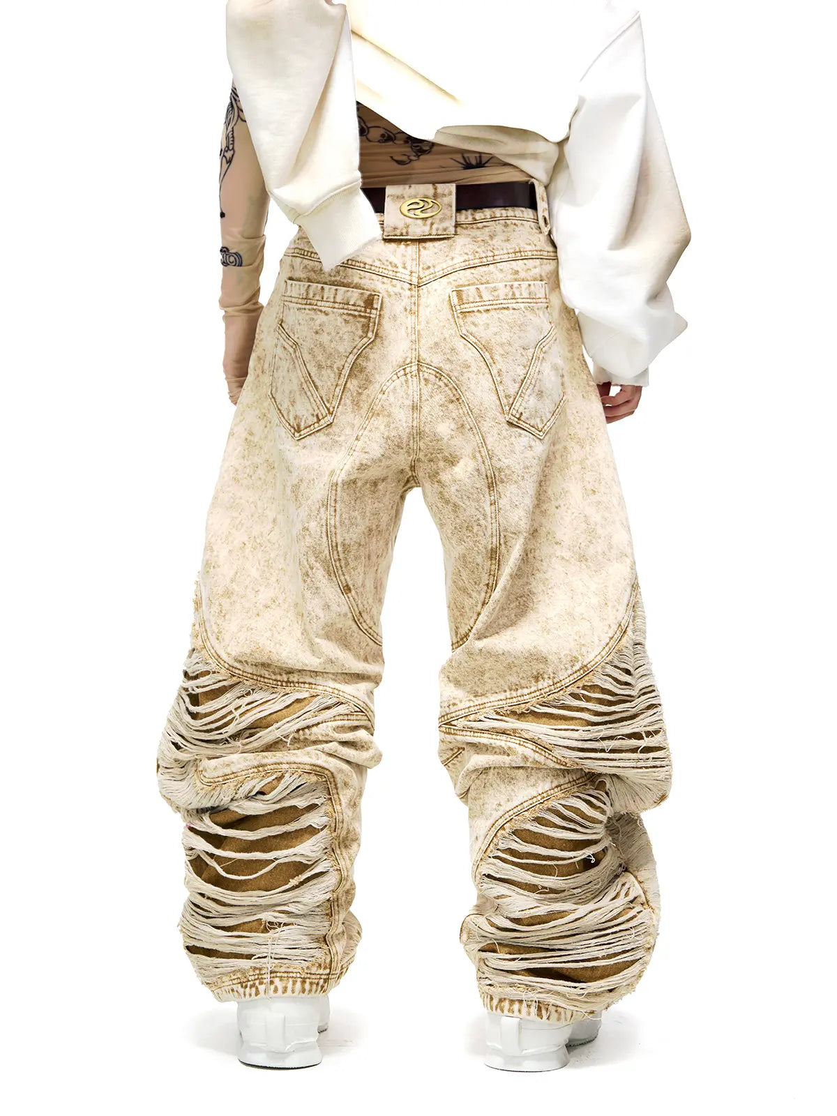 Distroyed Apricot Baggy Jeans-IYAMIUIO