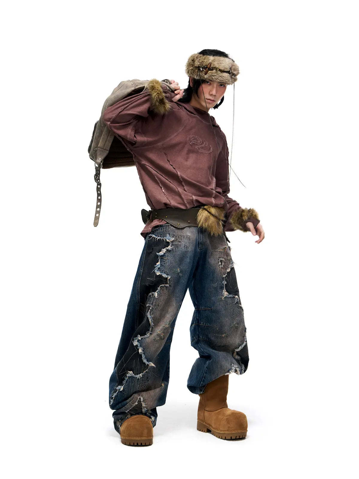 Curved Blade Denim Jeans-IYAMIUIO