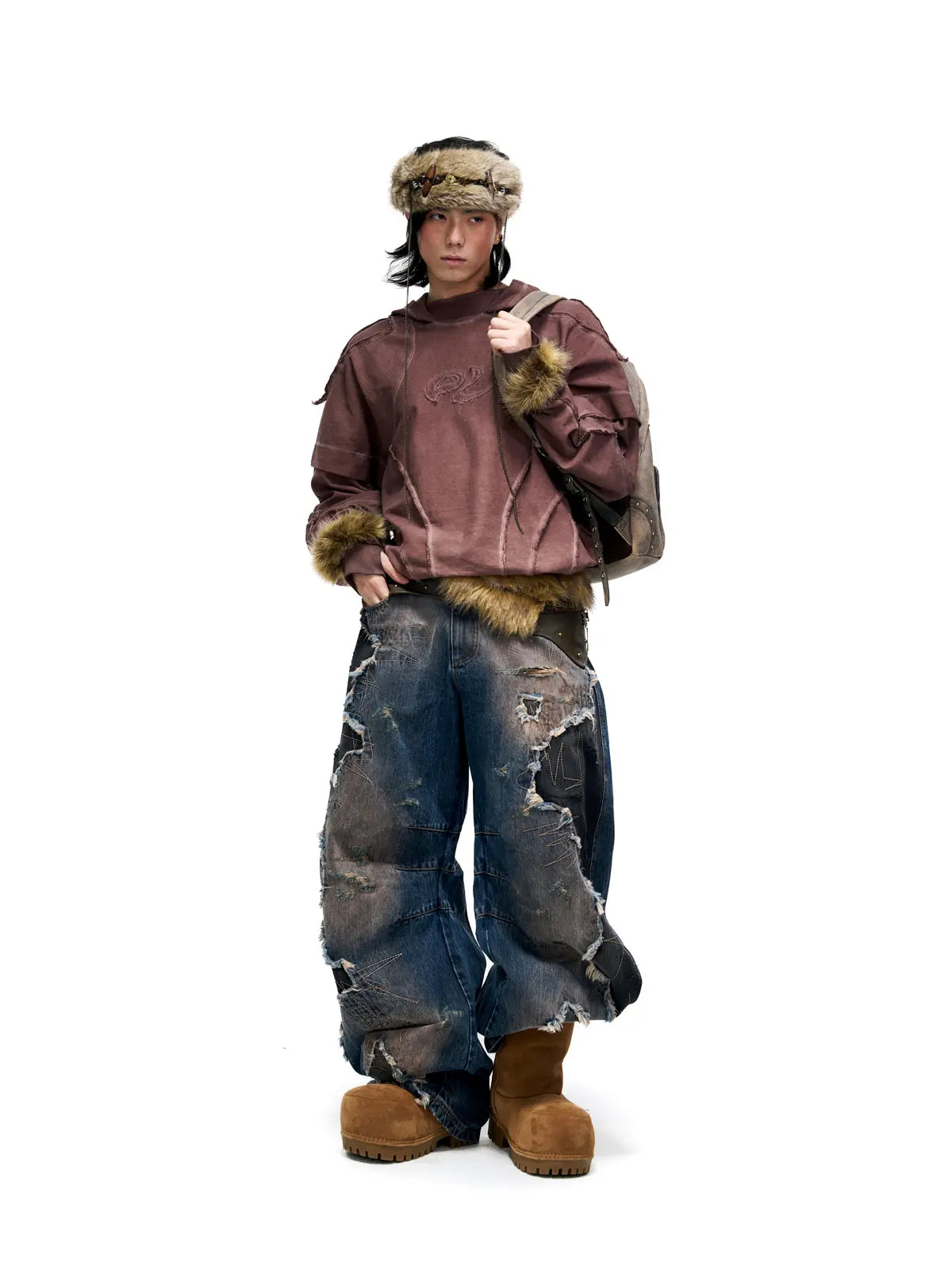 Curved Blade Denim Jeans-IYAMIUIO