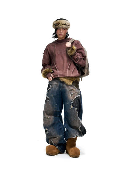 Curved Blade Denim Jeans-IYAMIUIO